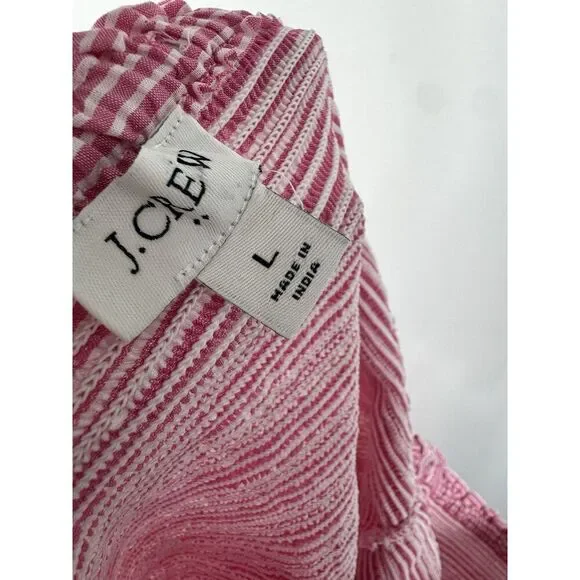 J Crew Sz Large Striped Smocked Tiered Mini Dress Pink Nautical Preppy Americana
